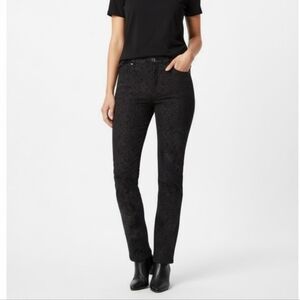 Simon Chang Denim Slim Straight Trouser Pants Stretch Black Jacquard Size 8